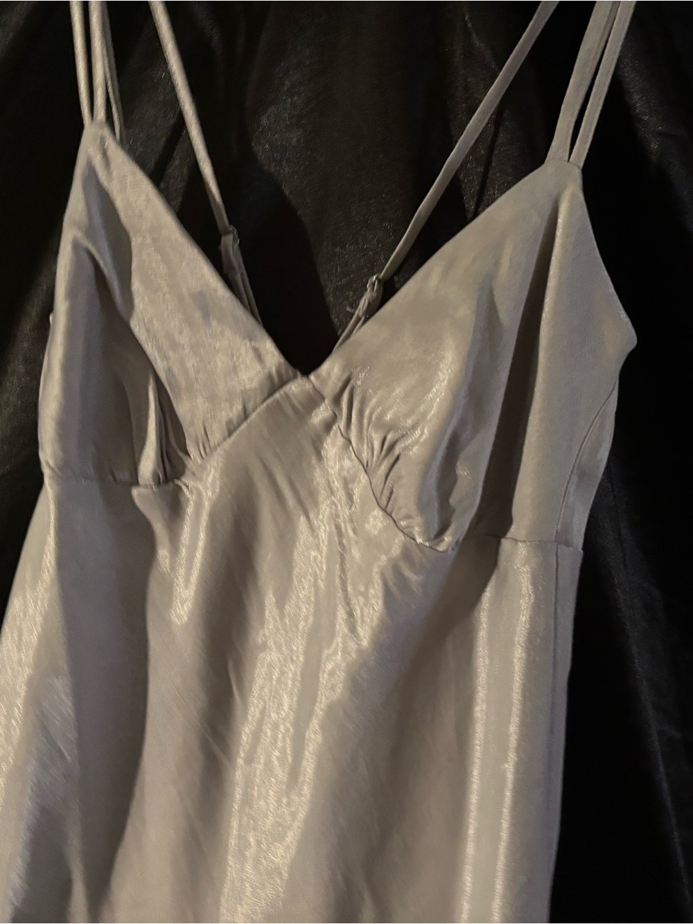 wild fable Silver Satin V-Neck Spaghetti Strap Slip Dress